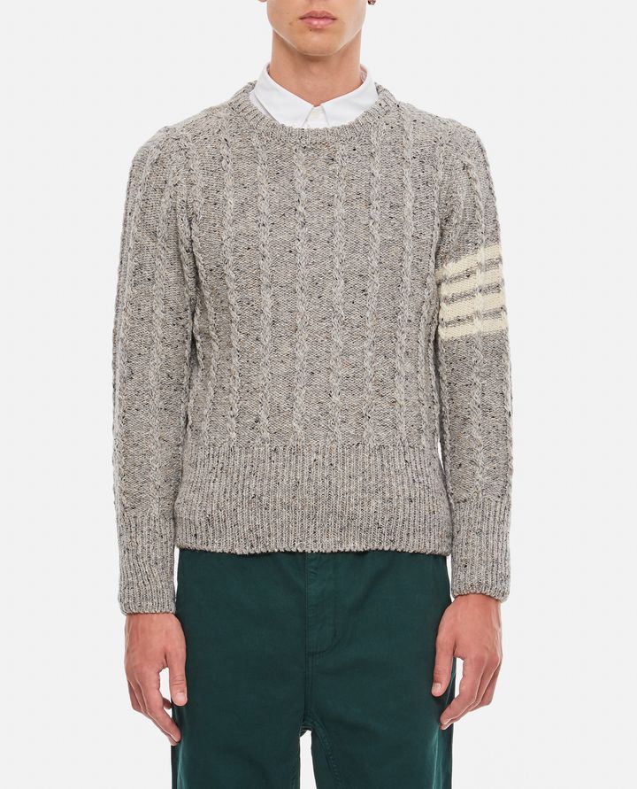 Thom Browne - TWIST CABLE CLASSIC CREW NECK PULLOVER IN DONEGAL 4 BAR STRIPE_1