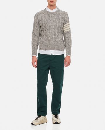 Thom Browne - TWIST CABLE CLASSIC CREW NECK PULLOVER IN DONEGAL 4 BAR STRIPE
