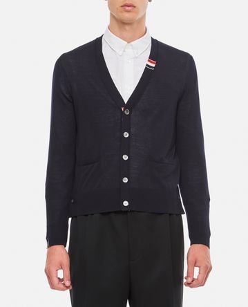 Thom Browne - JERSEY STITCH RELAXED FIT V NECK CARDIGAN