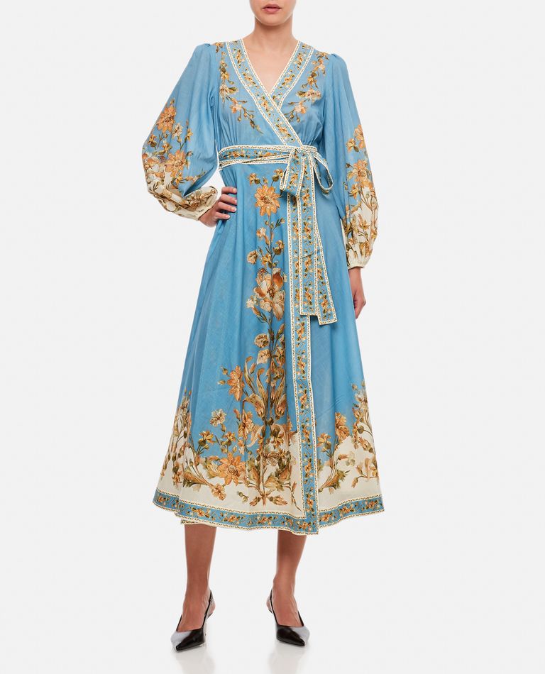 Zimmermann  ,  Chintz Wrap Midi Cotton Dress  ,  Sky Blue 0