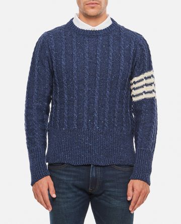 Thom Browne - TWIST CABLE CLASSIC CREW NECK PULLOVER IN DONEGAL 4 BAR STRIPE