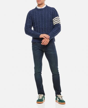 Thom Browne - TWIST CABLE CLASSIC CREW NECK PULLOVER IN DONEGAL 4 BAR STRIPE