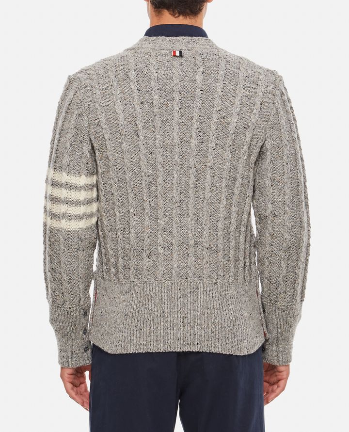 Thom Browne - TWIST CABLE CLASSIC V NECK CARDIGAN IN DONEGAL 4 BAR STRIPE_3