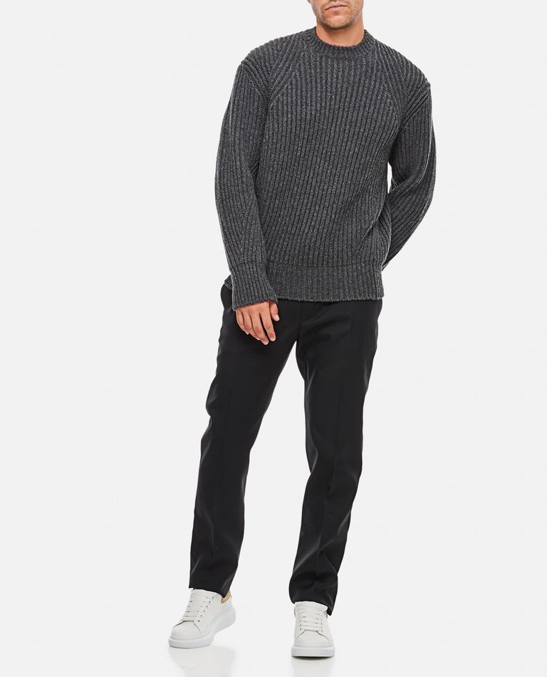 Shop Alexander Mcqueen Wool Long Sleeve Crewneck In Grey