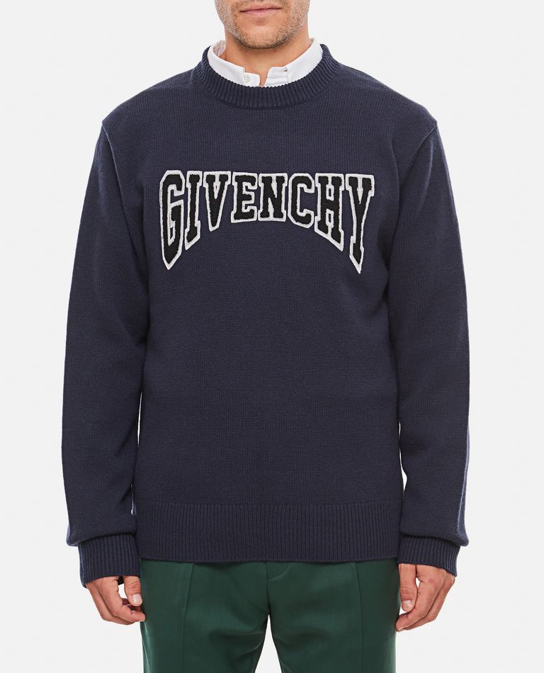 Shop Givenchy College Embroidery Crewneck Sweater In Blue