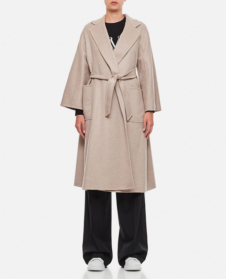 Max Mara Kaki Belted Cashmere Coat In Beige