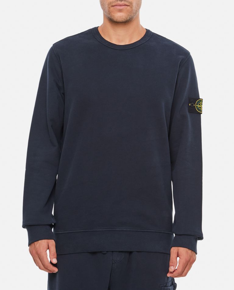 Stone Island Crewneck Sweatshirt With Topstitched Details In Blue