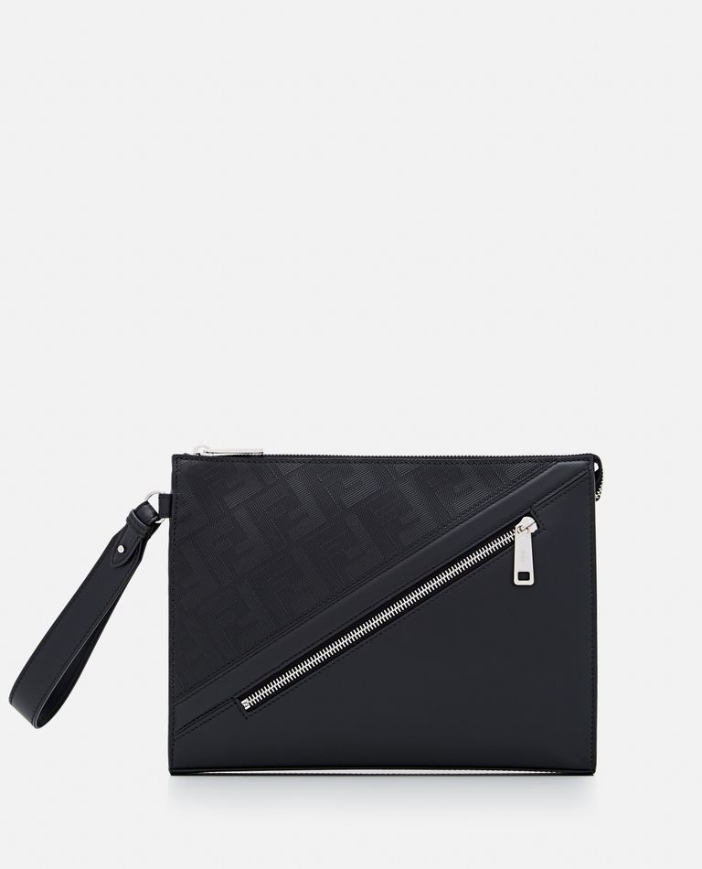 Shop Fendi Leather Ff Pouch Bag In Black