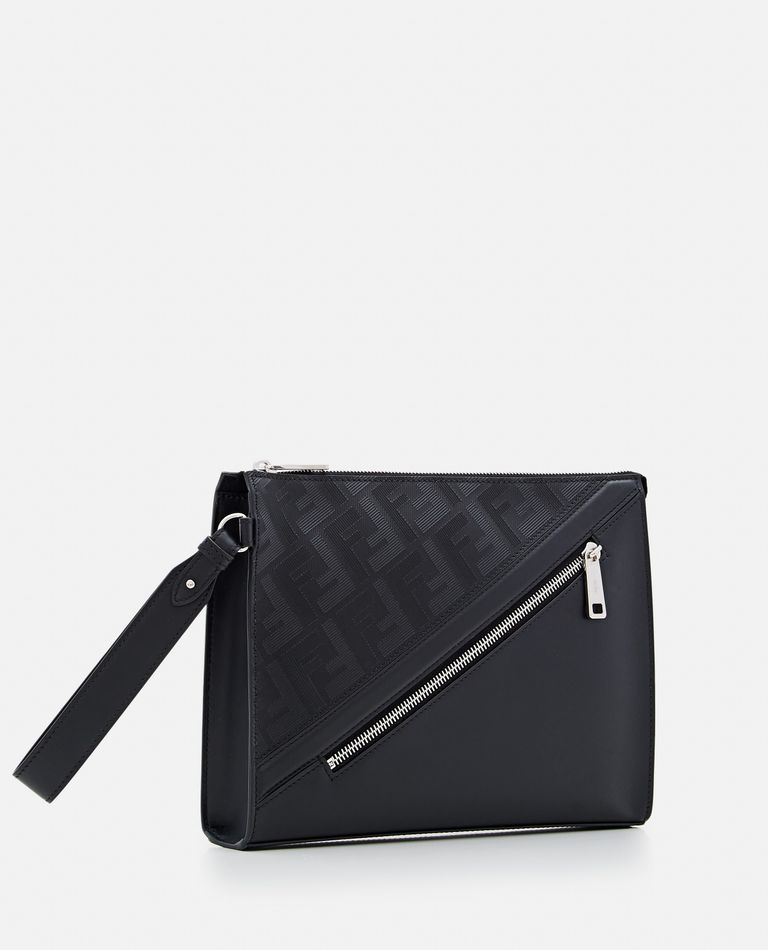 Shop Fendi Leather Ff Pouch Bag In Black