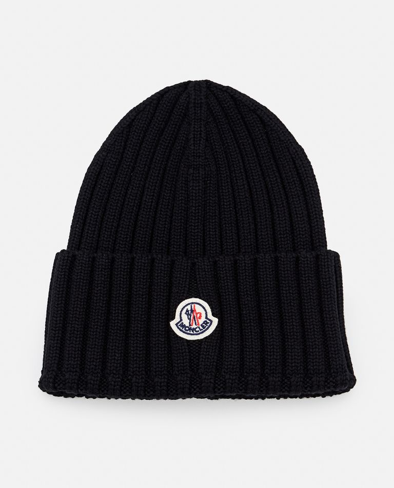 Moncler Ribbed-knit Virgin Wool Beanie In Black
