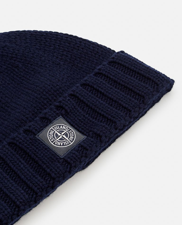 Shop Stone Island Beanie With Patch Logo In Blue
