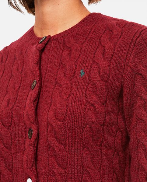 POLO RALPH LAUREN - Women's cashmere blend cable cardigan - burgundy -  211910443002