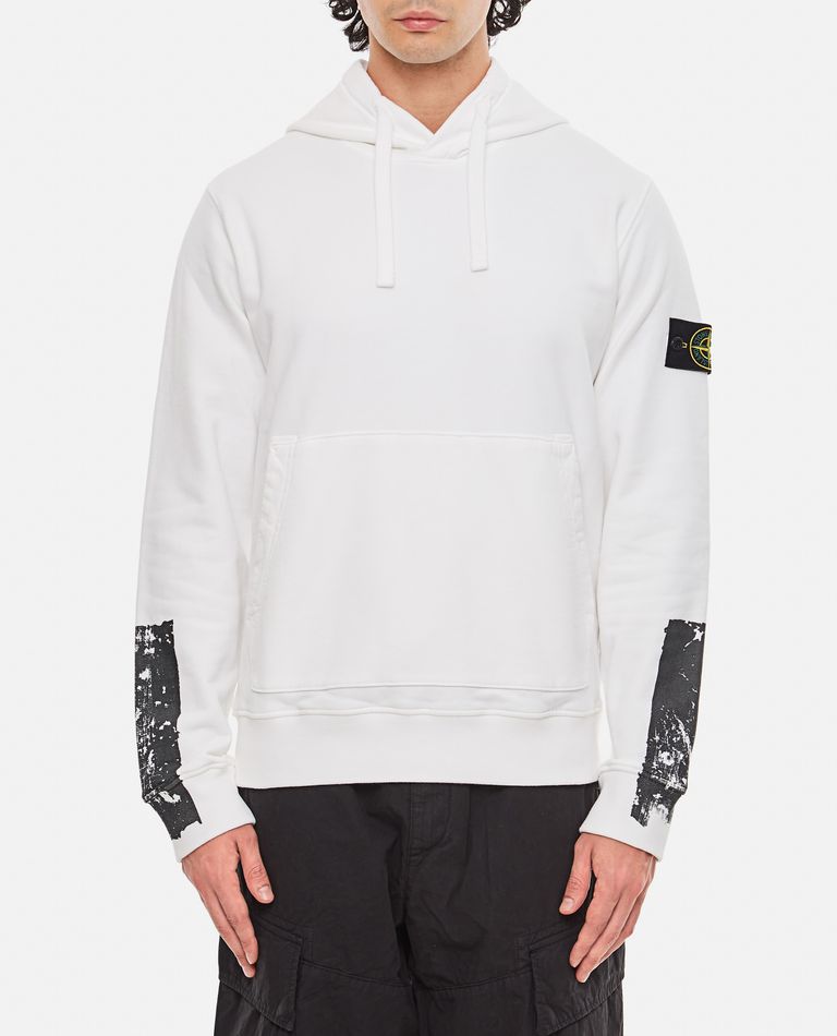 Stone Island Compass-motif Cotton Hoodie In White