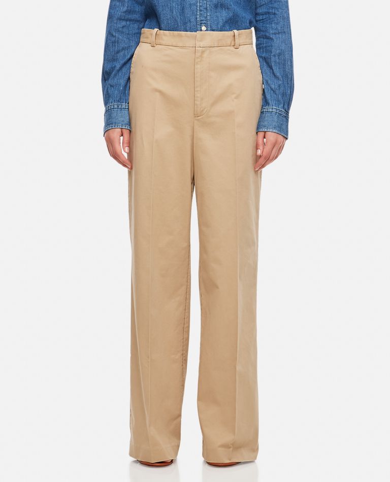 Shop Polo Ralph Lauren Full Length Cotton Pants In Beige