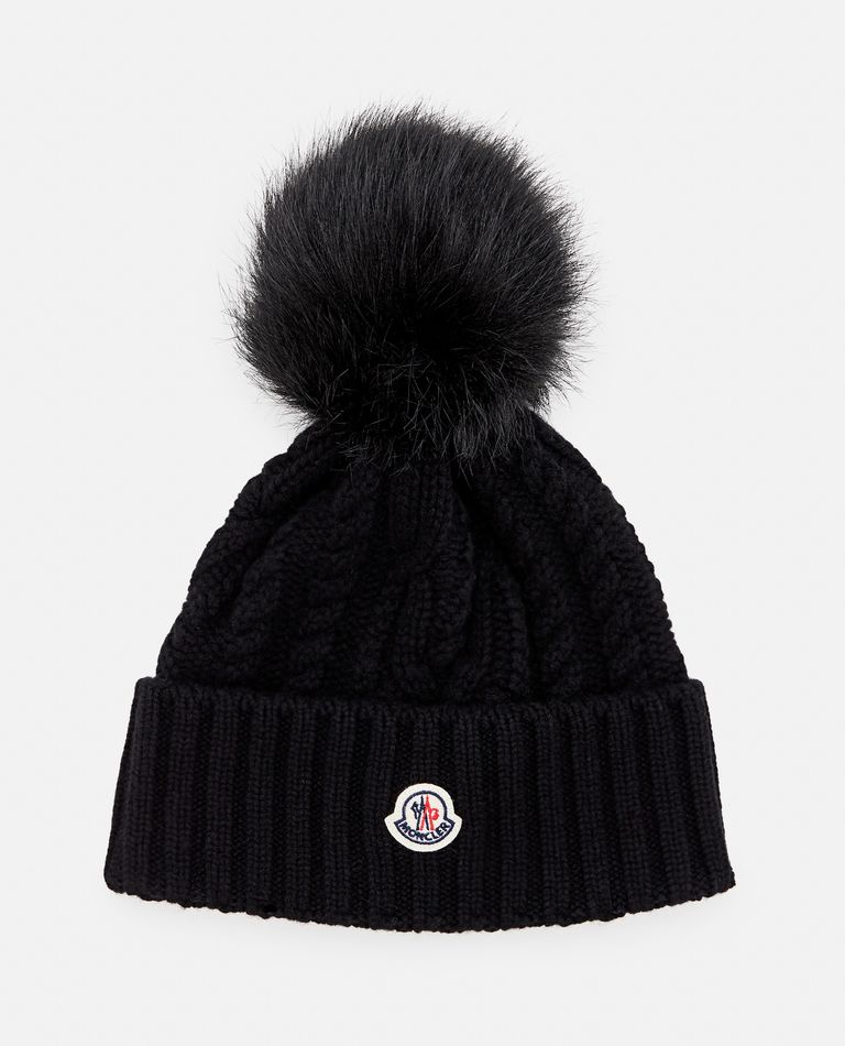 Shop Moncler Ponpon Wool Cashmere Blend Beanie Hat In Black