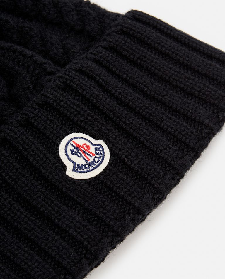 Shop Moncler Ponpon Wool Cashmere Blend Beanie Hat In Black