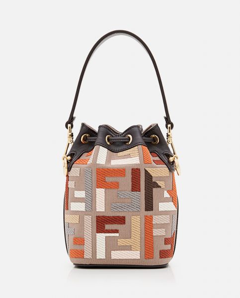 Fendi Mon Tresor Mini FF Canvas Bucket Bag (Bucket Bags)