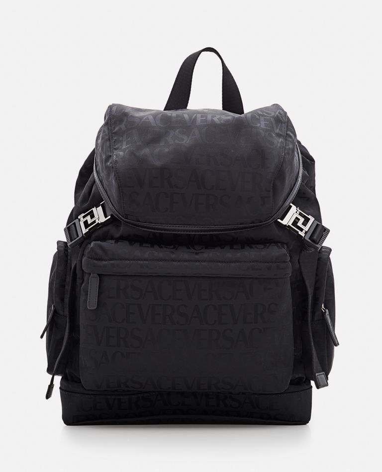 Versace Logo Nylon Backpack In Black