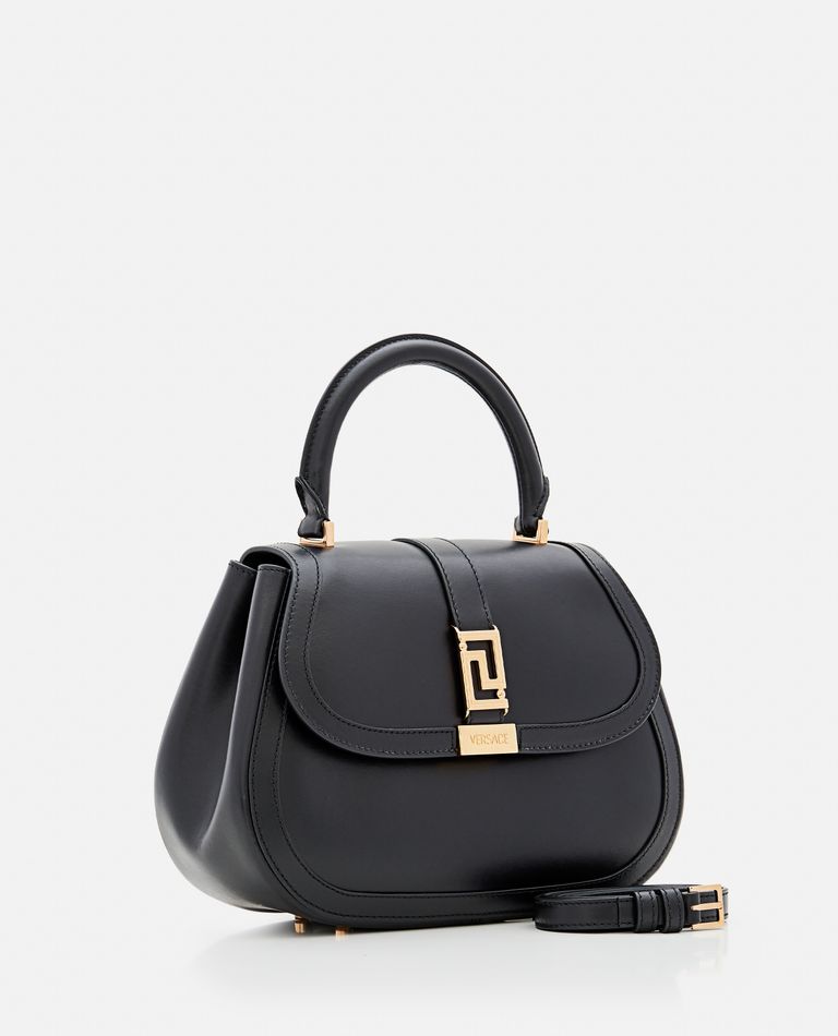 Shop Versace Medium Calf Leather Handbag In Black