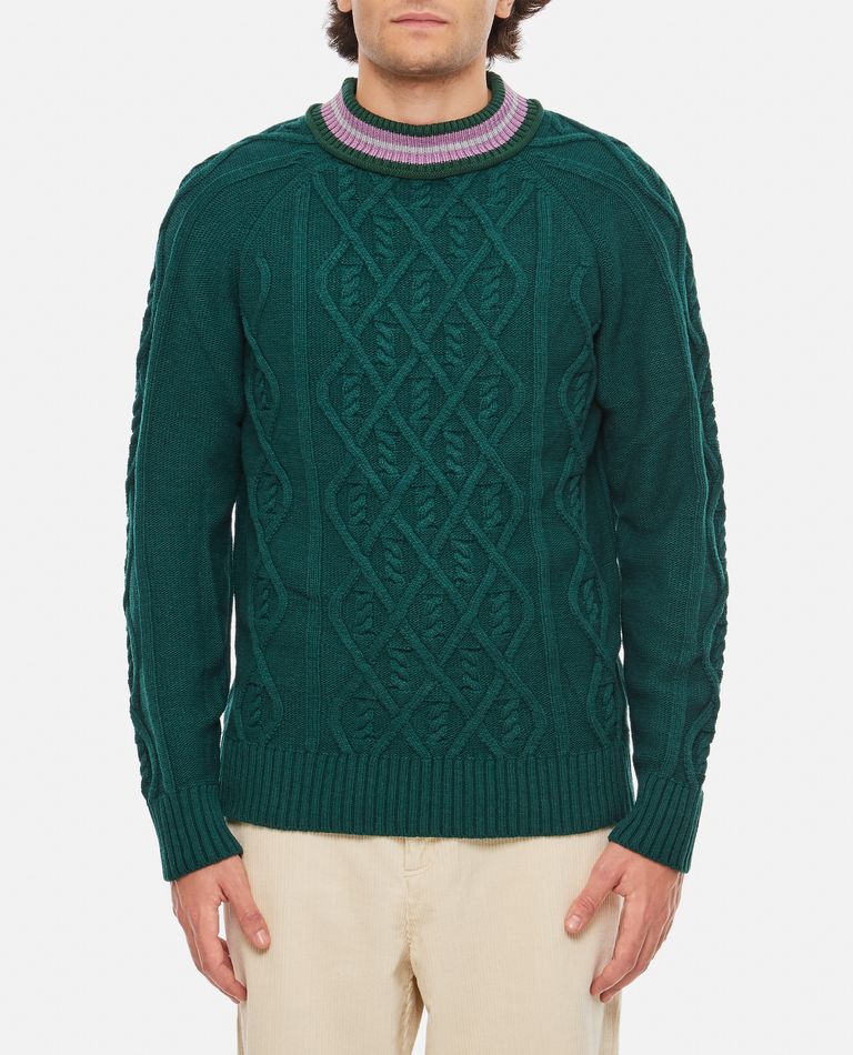 Backside Club Cable Knit Crewneck Jumper In Green
