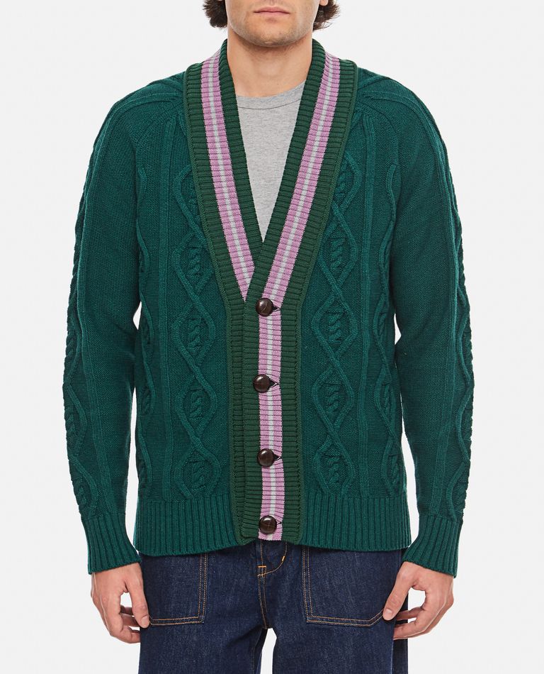 Backside Club Cable Knit Cardigan Sweater In Green