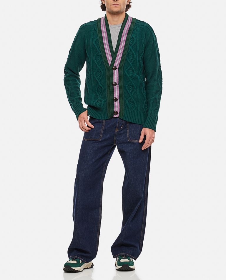Shop Backside Club Cable Knit Cardigan Sweater In Green