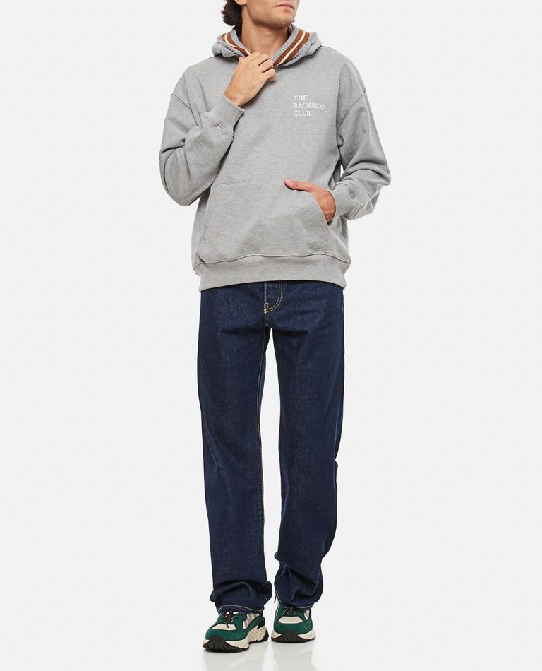 Shop Backside Club Cotton Hoodie Sweatshirt In Grey