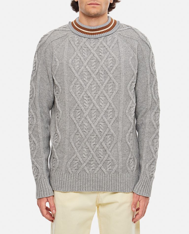 Backside Club Cable Knit Crewneck Jumper In Grey