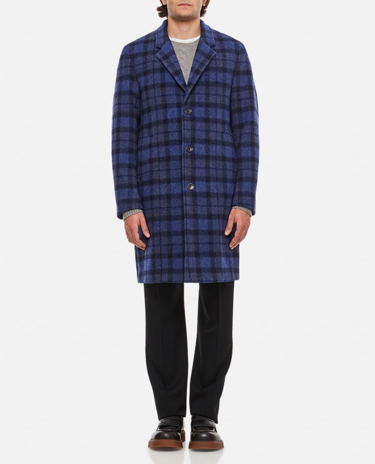 RECYCLED WOOL-BLEND CHECK OVERCOAT