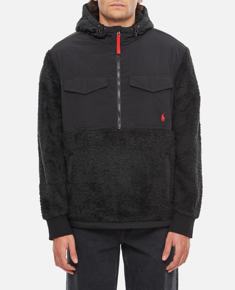 Polo Ralph Lauren Mixed Sherpa Fleece Half Zip Jacket In Black