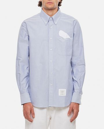 Thom Browne - STRAIGHT FIT L/S SHIRT W/ EMROIDERY IN SOLID OXFORD