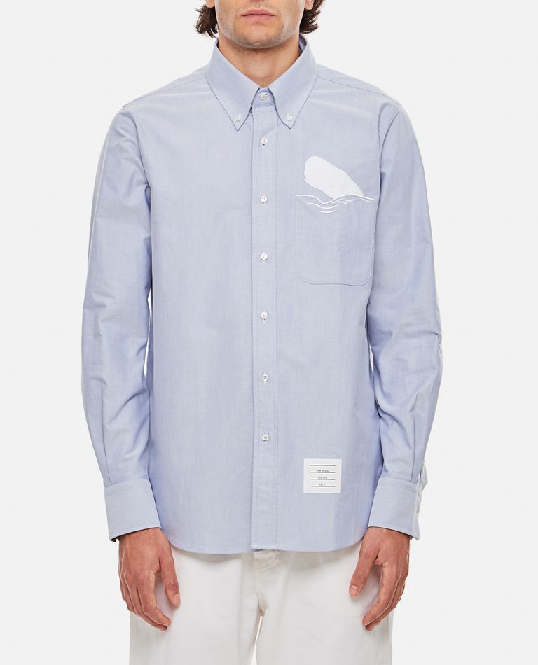 Thom Browne  ,  Straight Fit L/s Shirt W/ Emroidery In Solid Oxford  ,  Sky Blue 3