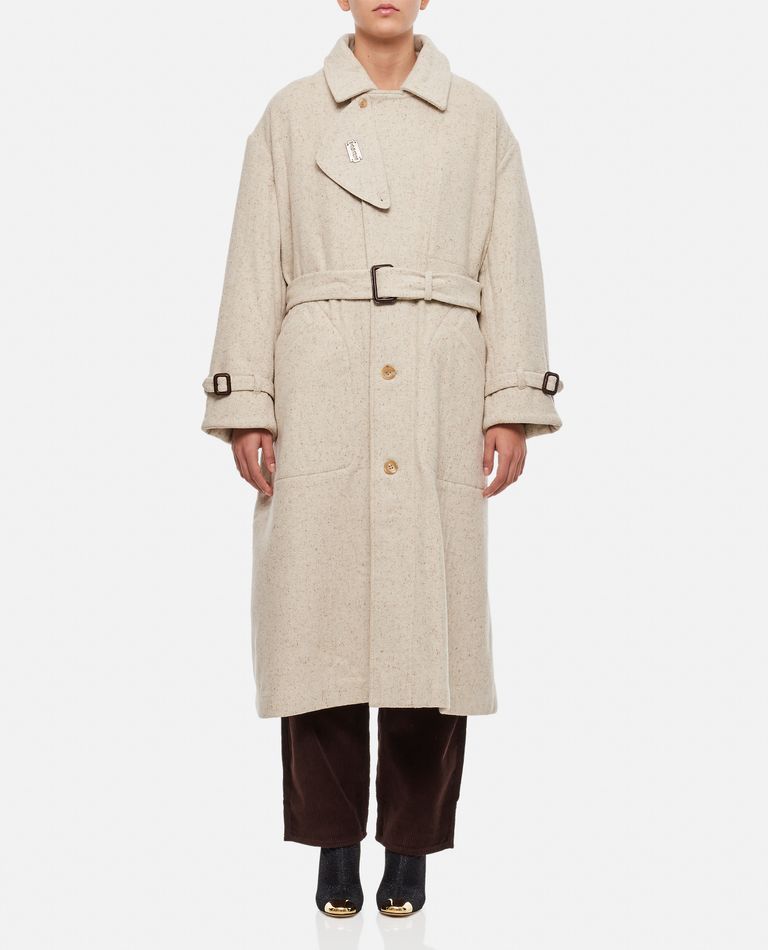 Tanaka Wool Trench Coat In Neutrals
