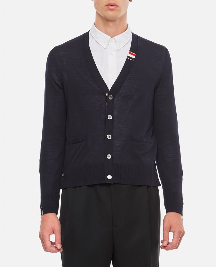 Thom Browne - JERSEY STITCH RELAXED FIT V NECK CARDIGAN_1
