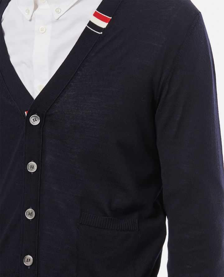 Thom Browne - JERSEY STITCH RELAXED FIT V NECK CARDIGAN_4