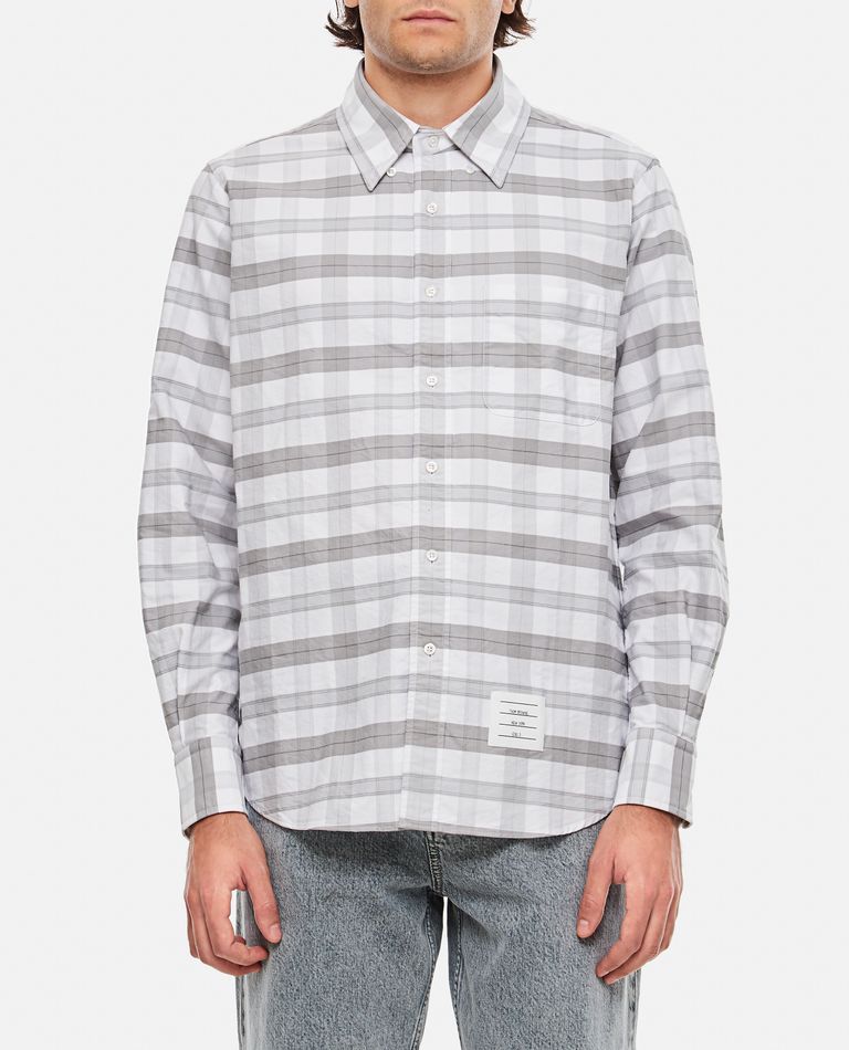 Thom Browne Straight Fit Shirt In Tartan Check Oxford In Grey