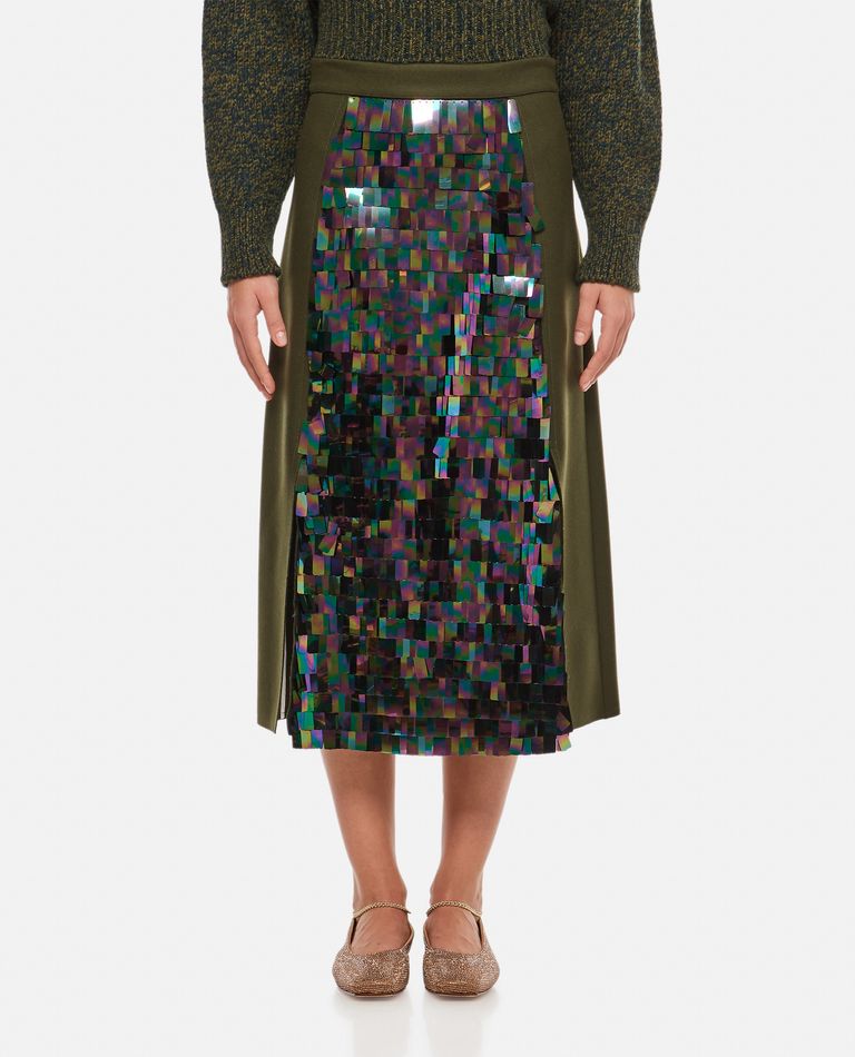 Plan C  ,  Wool Sequins Midi Skirt  ,  Green 36