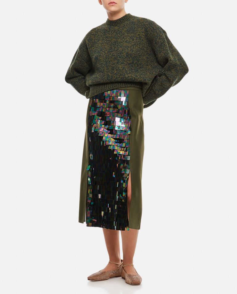 Plan C  ,  Wool Sequins Midi Skirt  ,  Green 36