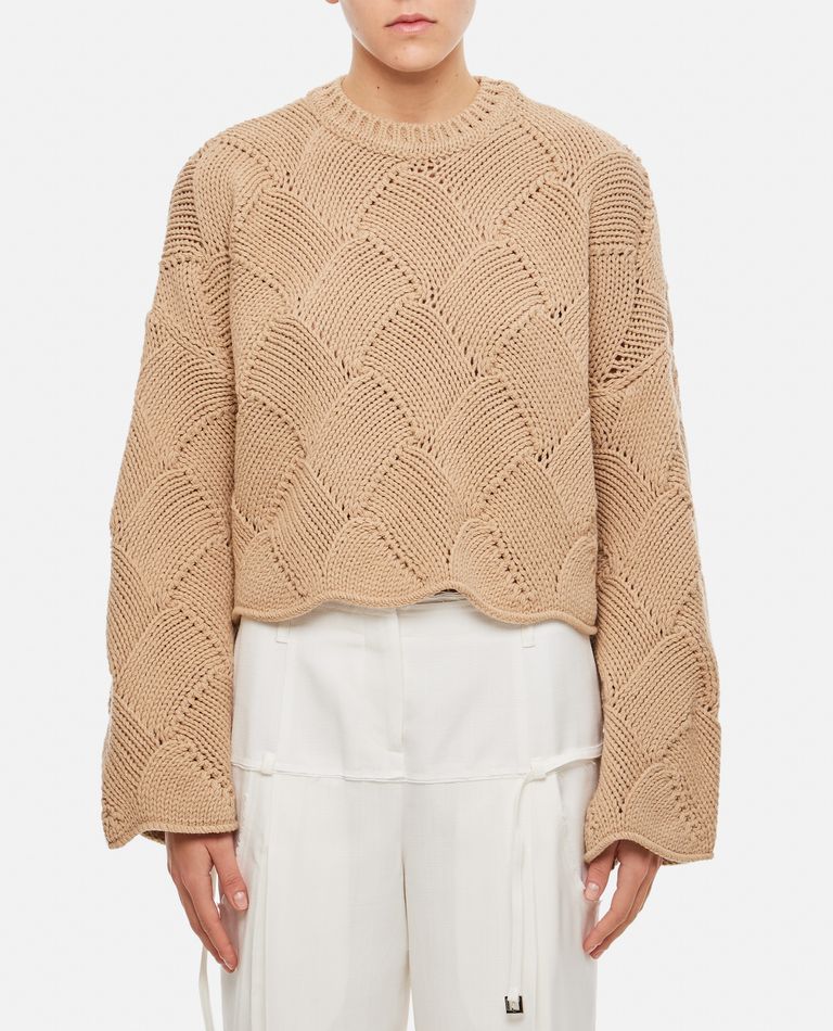 CROPPED BASKET WEAVE WOOL JUMPER