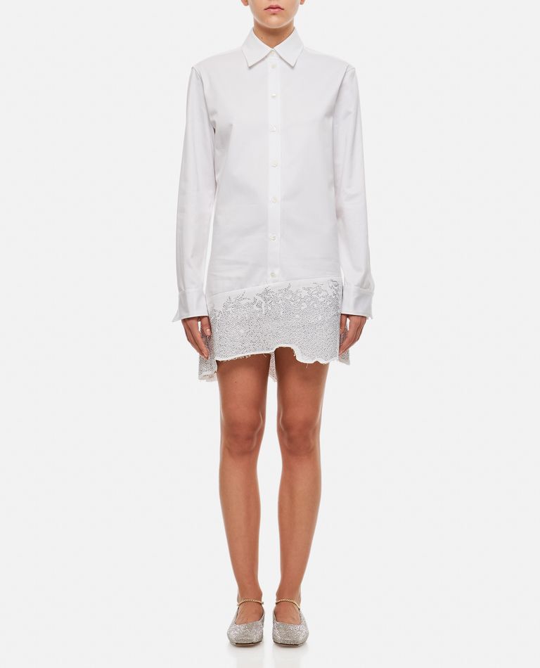 JW Anderson  ,  Distressed Glitter Hem Tunic Cotton Shirt Dress  ,  White 8