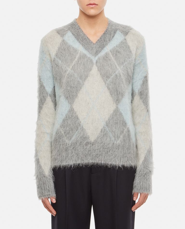 Ami Paris  ,  Argyle Brushed Mohair Alpaca Sweater  ,  Grey M