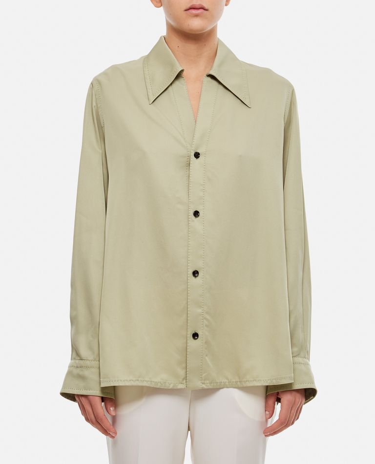 Bottega Veneta Oversized Green Shirt With Maxi Collar In Fluid Viscose Woman In Grey