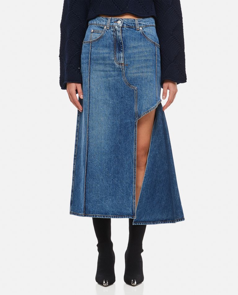 Shop Alexander Mcqueen Asymmetric Denim Skirt In Blue