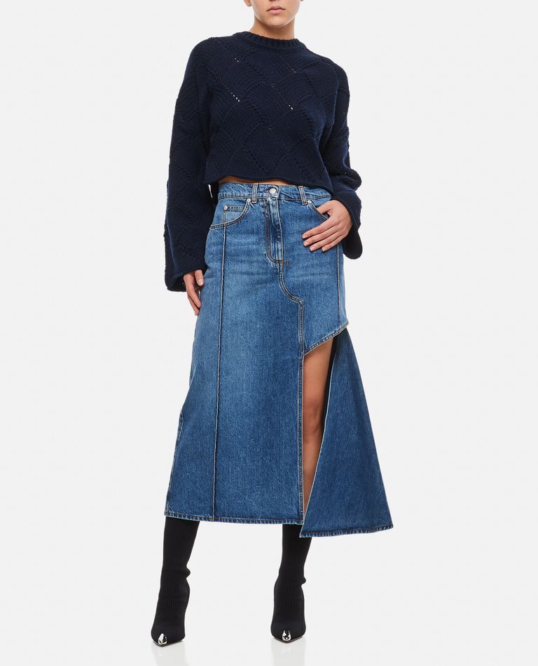 Shop Alexander Mcqueen Asymmetric Denim Skirt In Blue