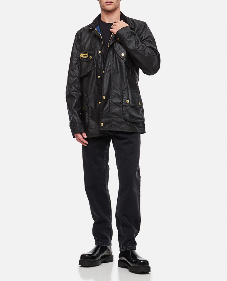 Barbour international mens union jack wax jacket black hot sale mwx0068bk91