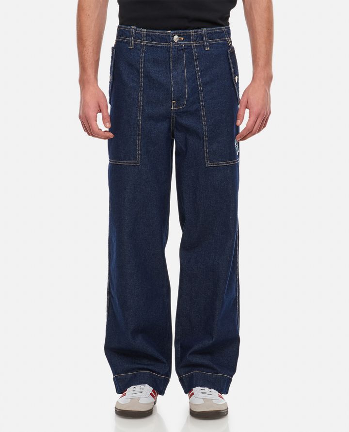 Maison Kitsuné - WORKWEAR PANTS IN WASHED DENIM WITH FOX HEAD PATCH_1