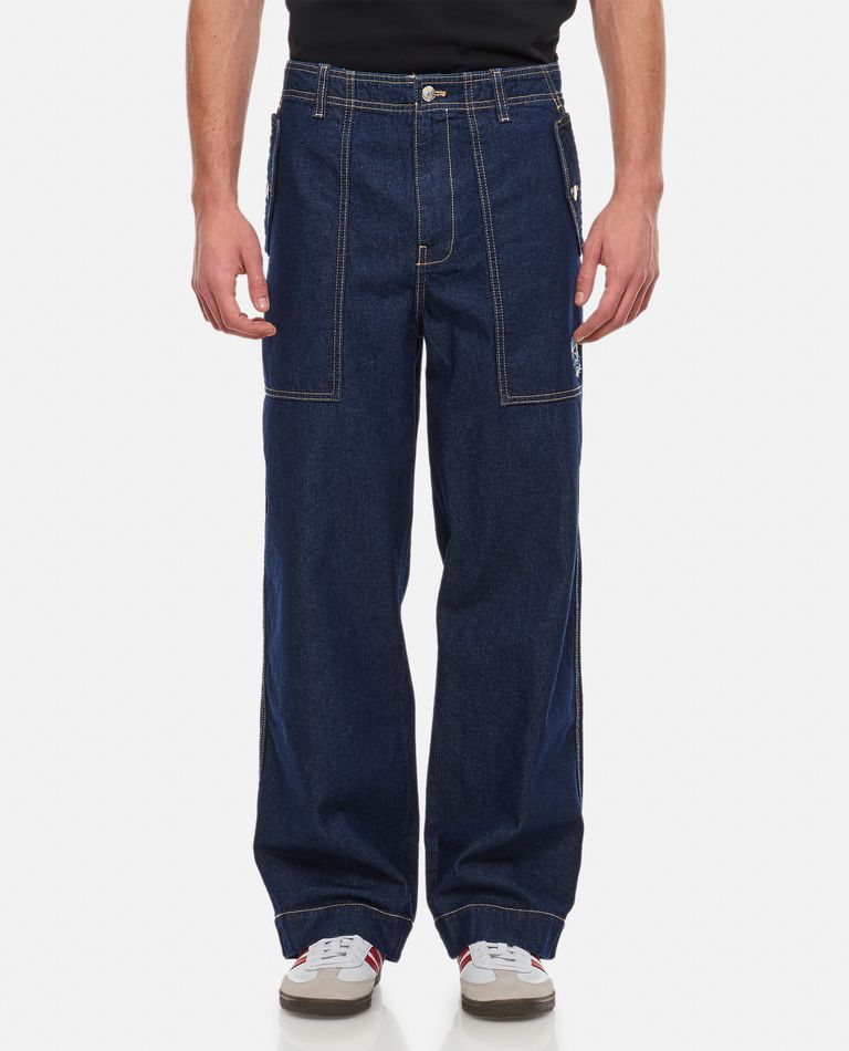 MAISON KITSUNÉ WORKWEAR PANTS IN WASHED DENIM WITH FOX HEAD PATCH