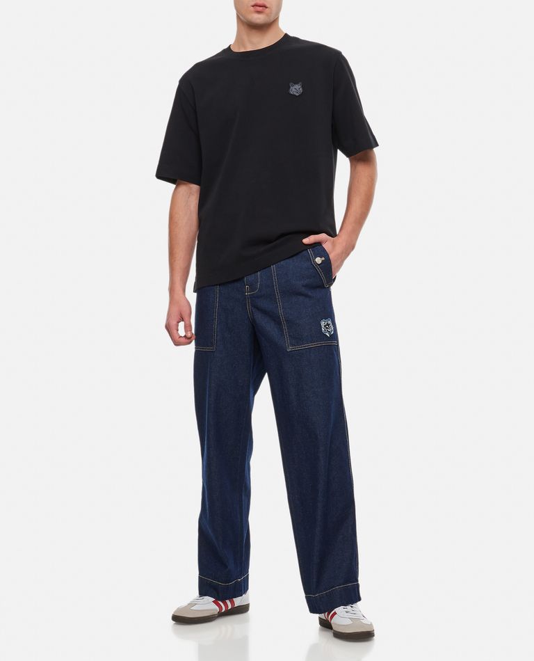 Maison KitsunÃ©  ,  Workwear Pants In Washed Denim With Fox Head Patch  ,  Blue 30