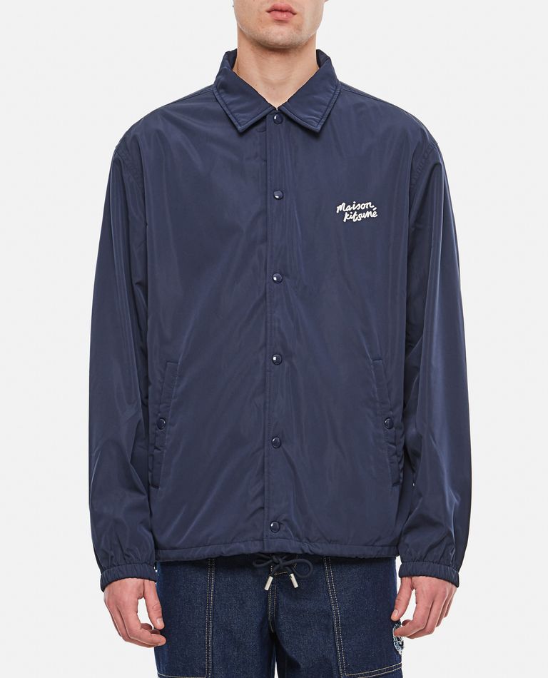 Shop Maison Kitsuné Coach Jacket In Nylon With Logo Handwriting Print In Blue