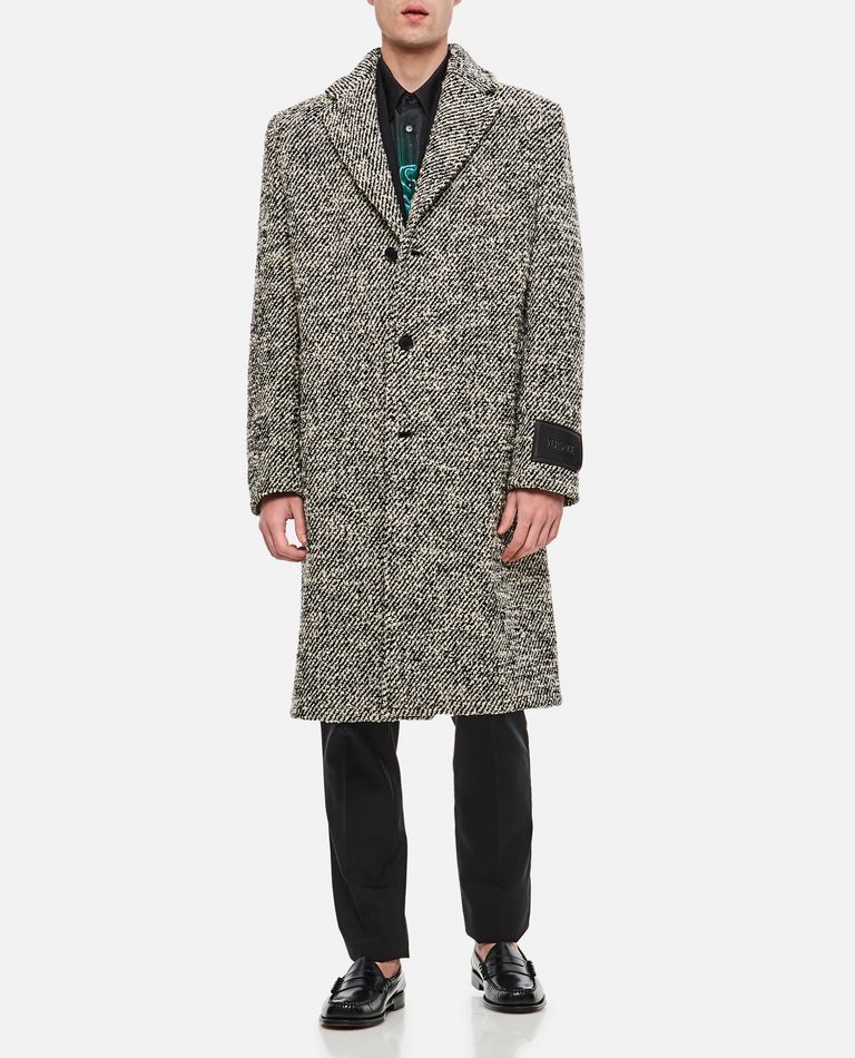 Versace  ,  Diagonal Wool Boucle Coat  ,  Grey 46